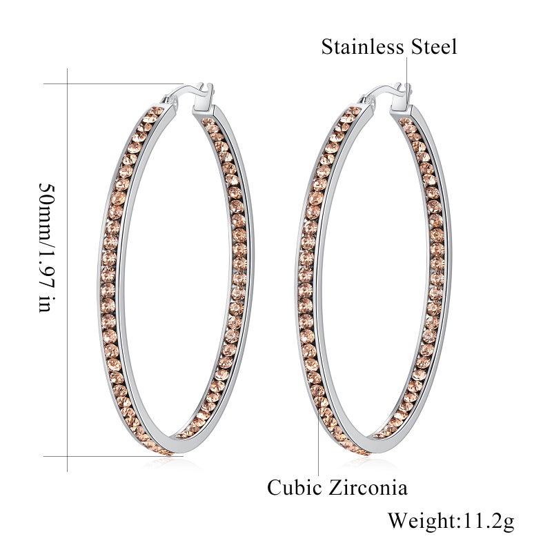 CiNily Stainless Steel Hoop Earrings for Women Ladies Champagne Cubic Zirconia Large Big Hoop Earrings Hypoallergenic for Sensitive Ears - Image 3